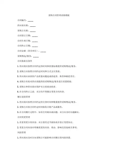 采购合同管理表格模板