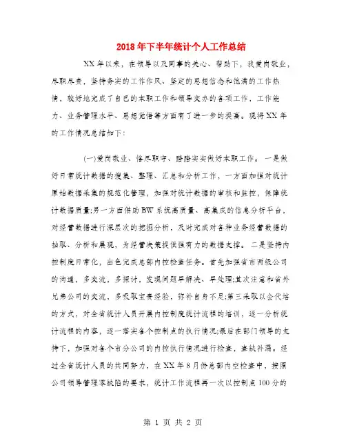 2018年下半年统计个人工作总结