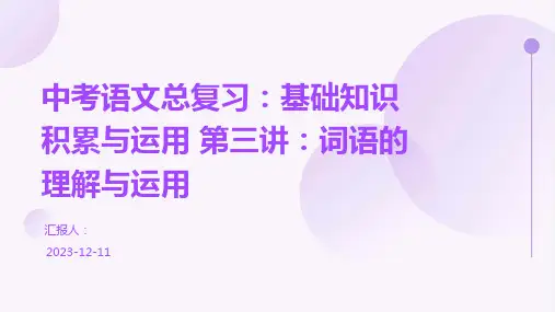 中考语文总复习：基础知识积累与运用 第三讲：词语的理解与运用