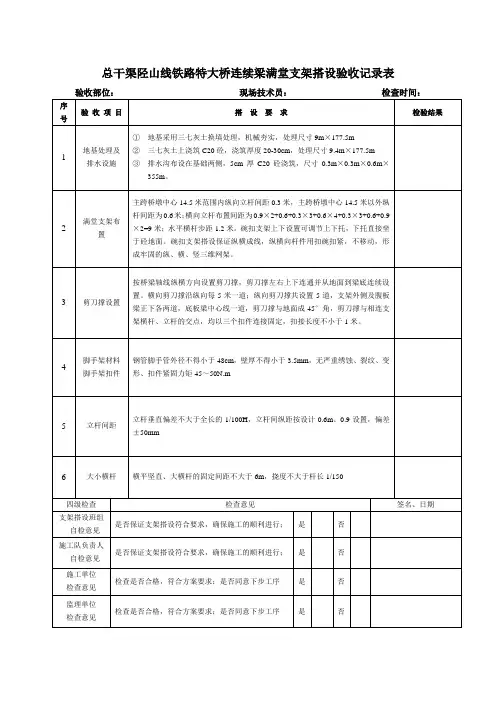 现浇箱梁满堂支架验收表