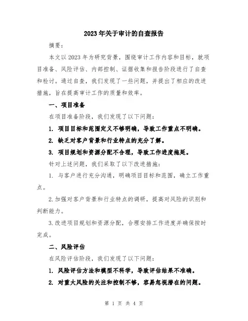 2023年关于审计的自查报告
