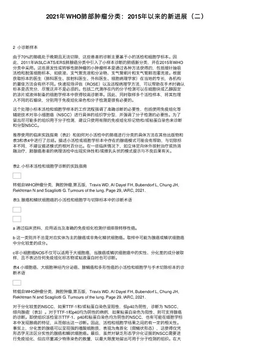 2021年WHO肺部肿瘤分类：2015年以来的新进展（二）