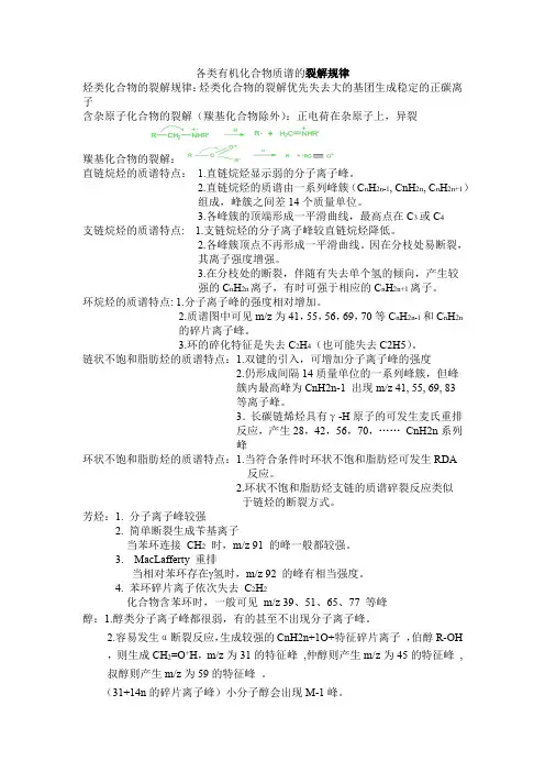 各类有机化合物质谱的裂解规律