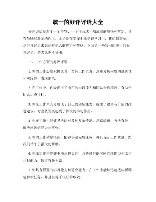 统一的好评评语大全
