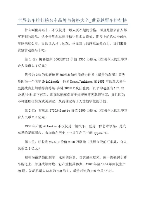 世界名车排行榜名车品牌与价格大全_世界越野车排行榜