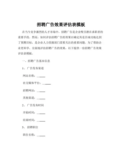 招聘广告效果评估表模板