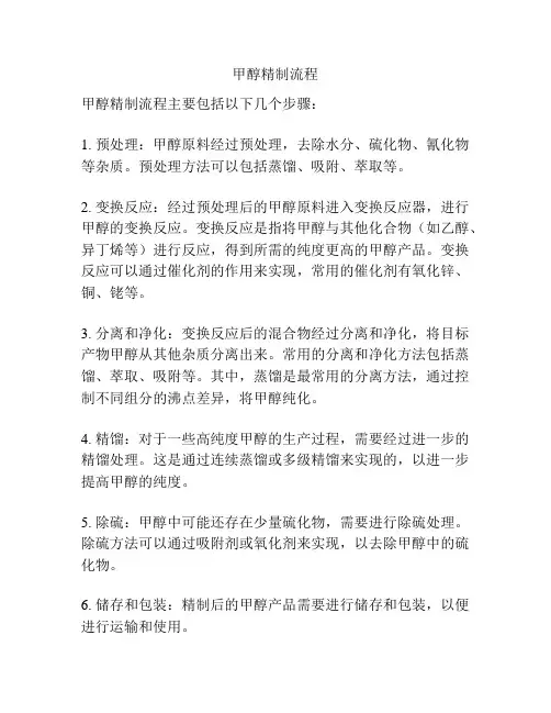 甲醇精制流程