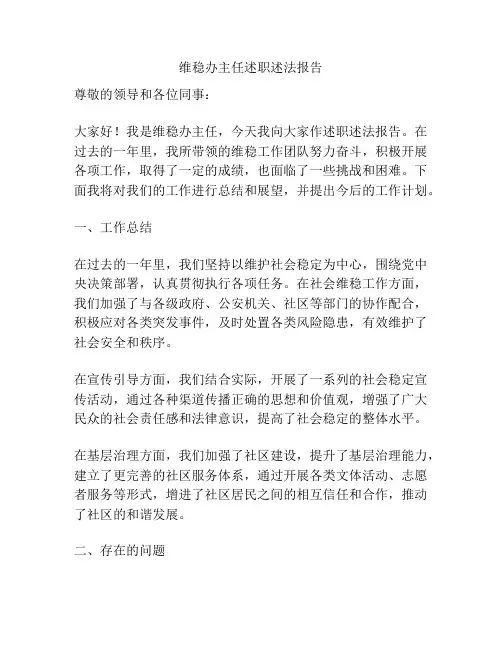 维稳办主任述职述法报告