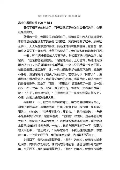 高中生暑假心得800字作文（精选30篇）