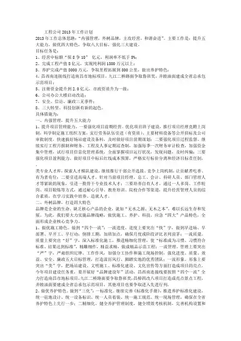 工程公司2013年工作计划