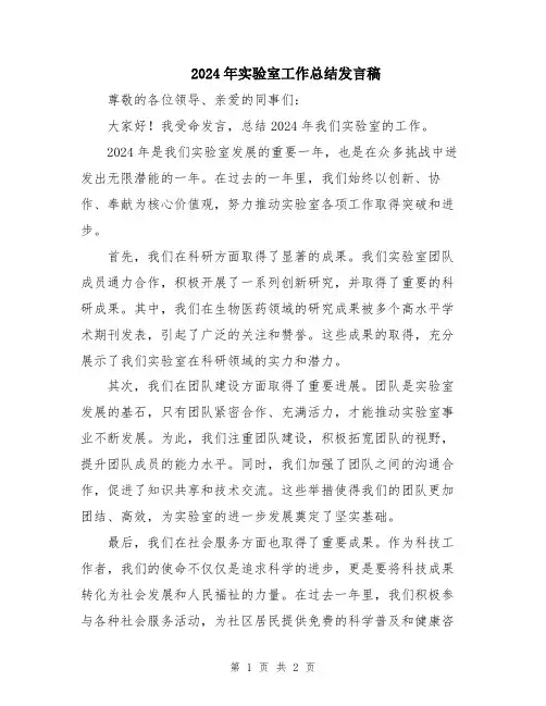 2024年实验室工作总结发言稿