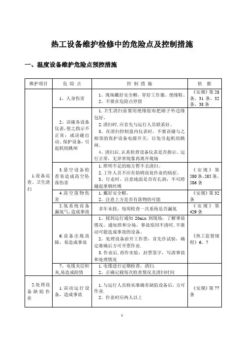 热工设备维护检修中的危险点及控制措施