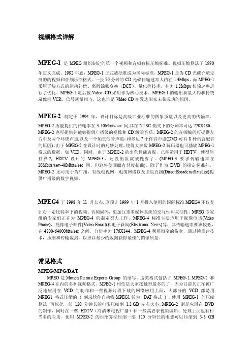 视频格式详解MPEG-1是MPEG组织制定的第一个视频和音频有损压缩