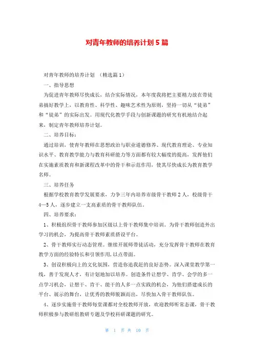 对青年教师的培养计划5篇