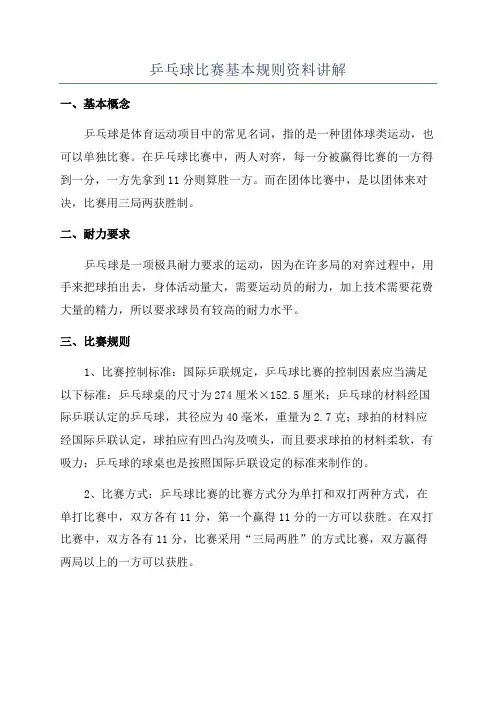乒乓球比赛基本规则资料讲解