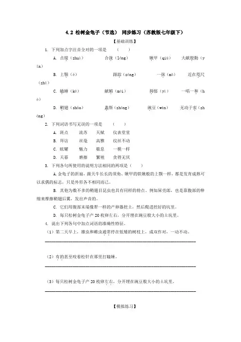 4.2松树金龟子(节选)同步练习(苏教版七年级下)