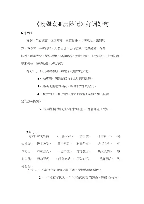 汤姆索亚历险记好词好句