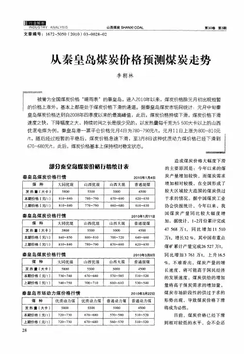 从秦皇岛煤炭价格预测煤炭走势