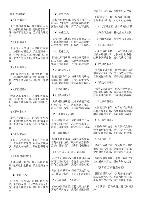 中医诊断学脏腑辨证歌诀(便于打印)