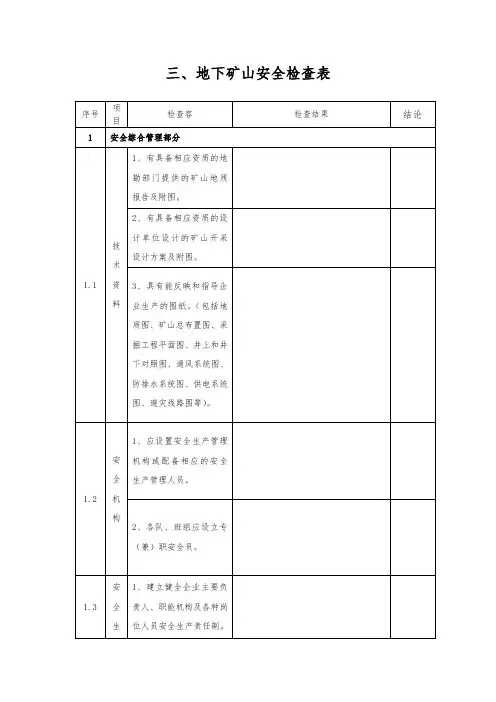 三、地下矿山安全检查表