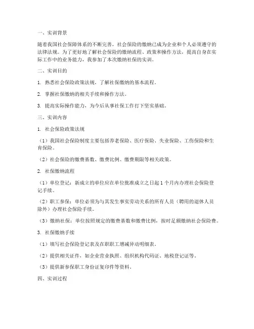 缴纳社保实训报告