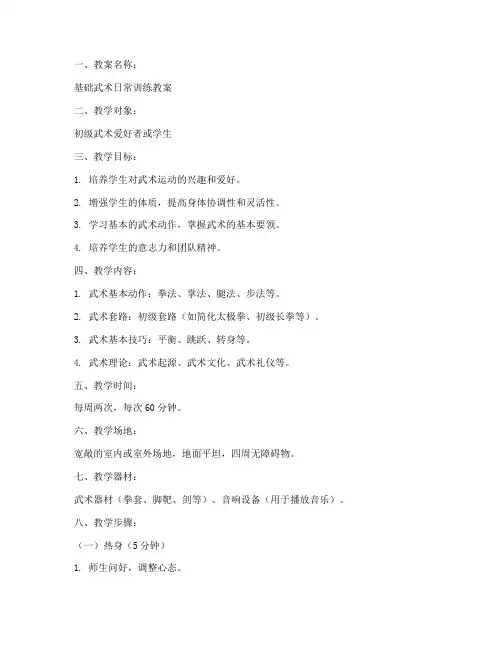 武术日常训练教案模板范文