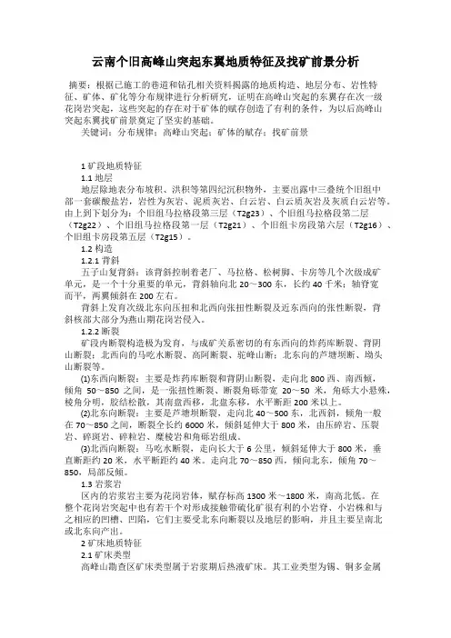 云南个旧高峰山突起东翼地质特征及找矿前景分析