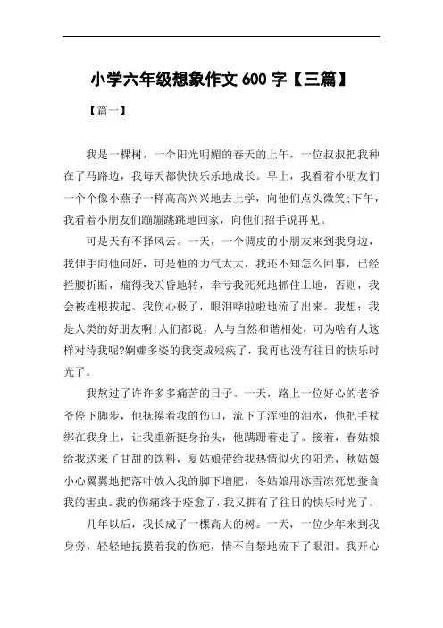 小学六年级想象作文600字【三篇】