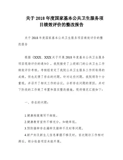 关于2018年度国家基本公共卫生服务项目绩效评价的整改报告