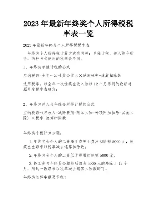 2023年最新年终奖个人所得税税率表一览
