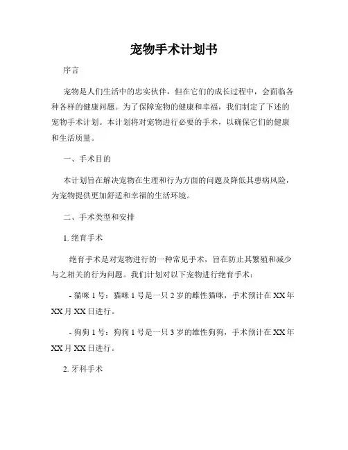 宠物手术计划书