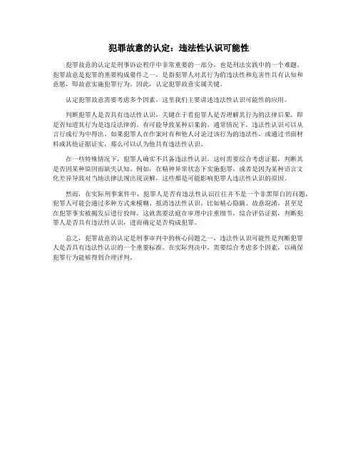 犯罪故意的认定：违法性认识可能性