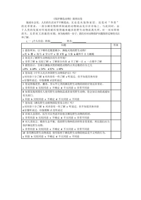 濒危动物问卷调查