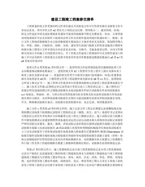 建设工程竣工档案移交清单