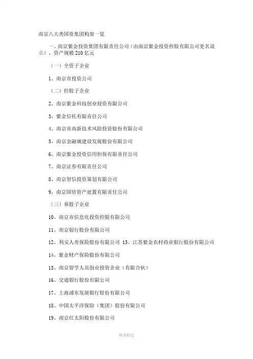 南京八大类国资集团构架一览