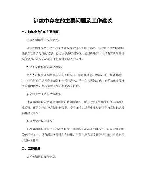 训练中存在的主要问题及工作建议
