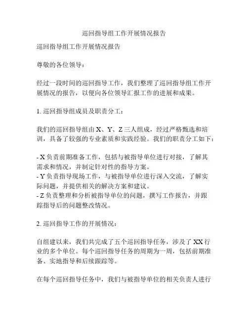 巡回指导组工作开展情况报告
