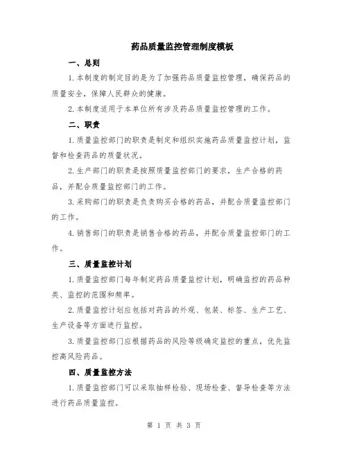 药品质量监控管理制度模板