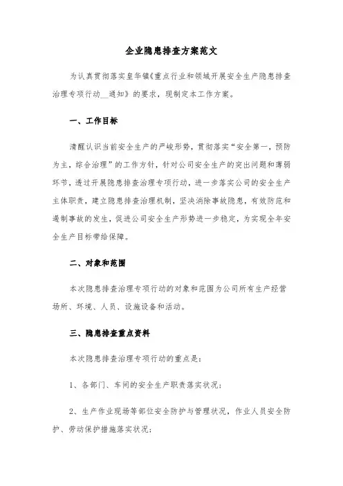 企业隐患排查方案范文(4篇)