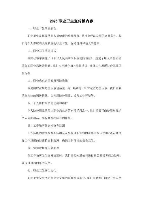 2023职业卫生宣传板内容