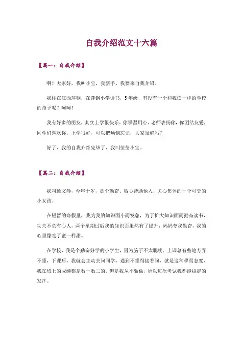 自我介绍范文十六篇