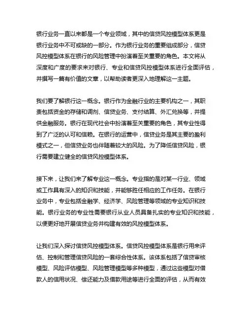 银行 专业 信贷风控模型体系