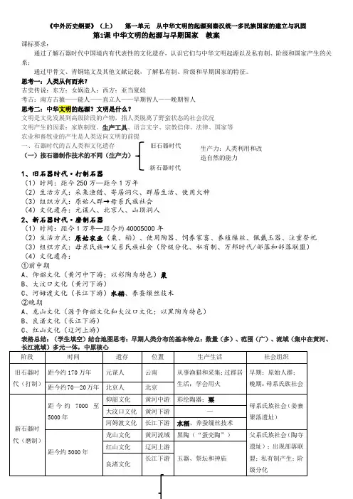 第1课中华文明的起源与早期国家教案高中历史必修中外历史纲要上册2