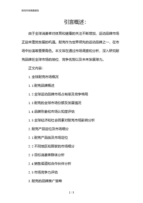耐克市场调查报告