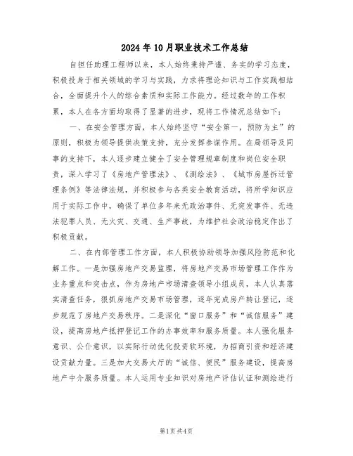 2024年10月职业技术工作总结（二篇）