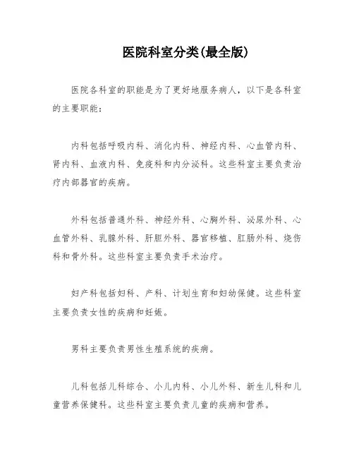 医院科室分类(最全版)