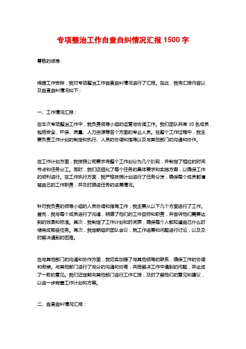 专项整治工作自查自纠情况汇报1500字