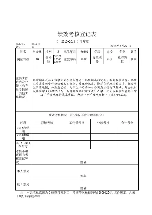 刘金林-绩效考核登记表201406