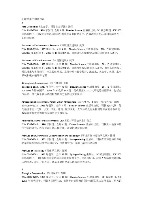 环境类英文期刊列表