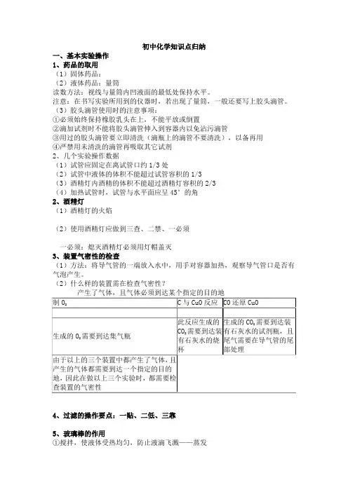 初中化学知识点归纳